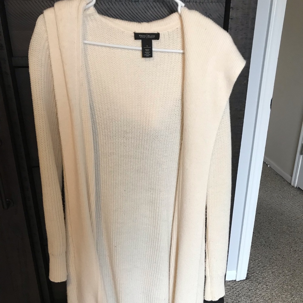 Long creme cardigan with hood